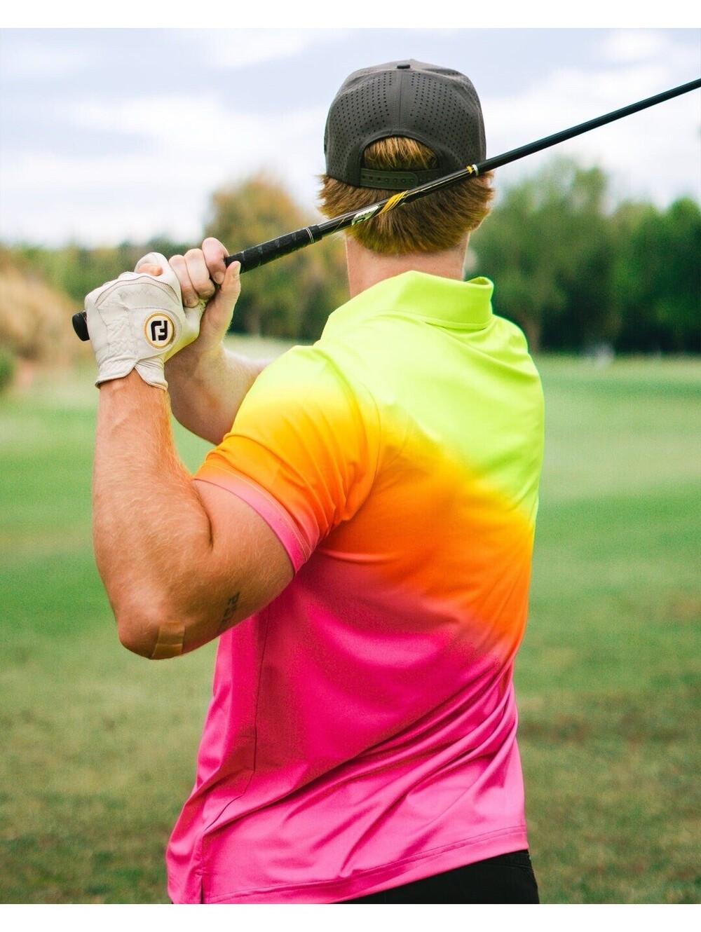 Sunday Swagger Men's Golf Polo Shirt‎ Neon Popsicle Ombré Gradient Size 2XL